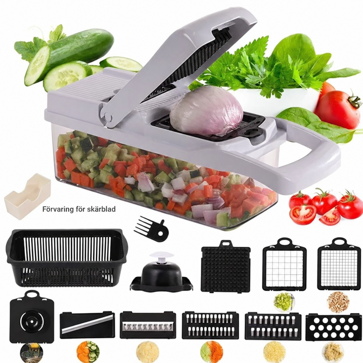 🧑‍🍳 15 delar Multifunktionell grönsaks- och fruktskärare med behållare