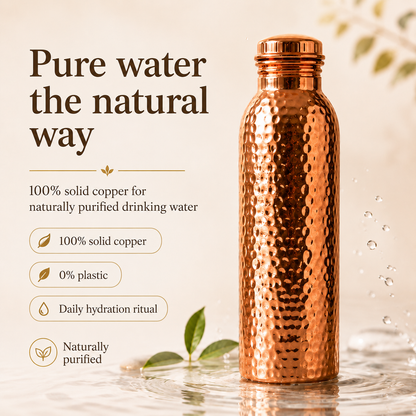 💧Premium vattenflaska tillverkad av 100% massiv koppar – plastfri och inspirerad av Ayurveda