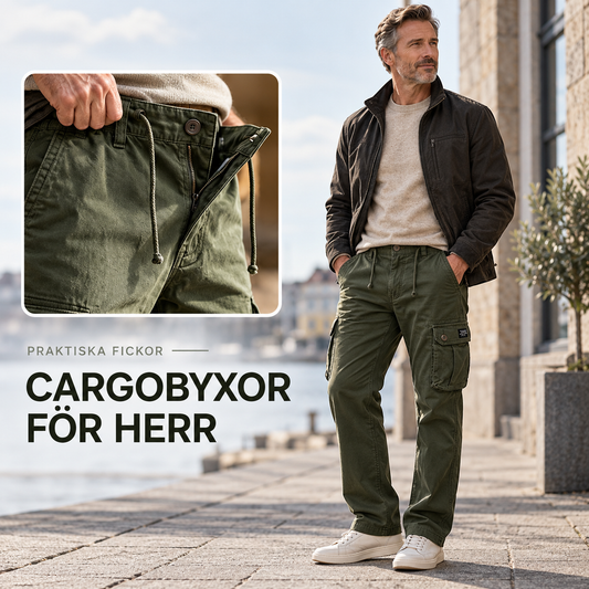 Cargobyxor i bomull med flera fickor för herr