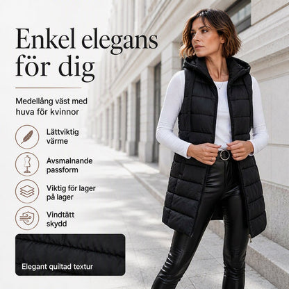 ❄️ Lång vadderad damväst med dragkedja – varm och bekväm