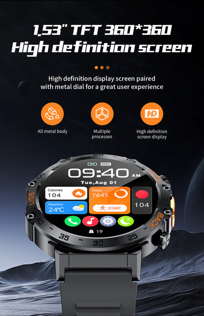 ⌚ 50 % RABATT NU! 🔦 Robust smartklocka för friluftsliv – med LED-ficklampa, HD-samtal och smarta funktioner – perfekt för äventyr och träning 🏔️