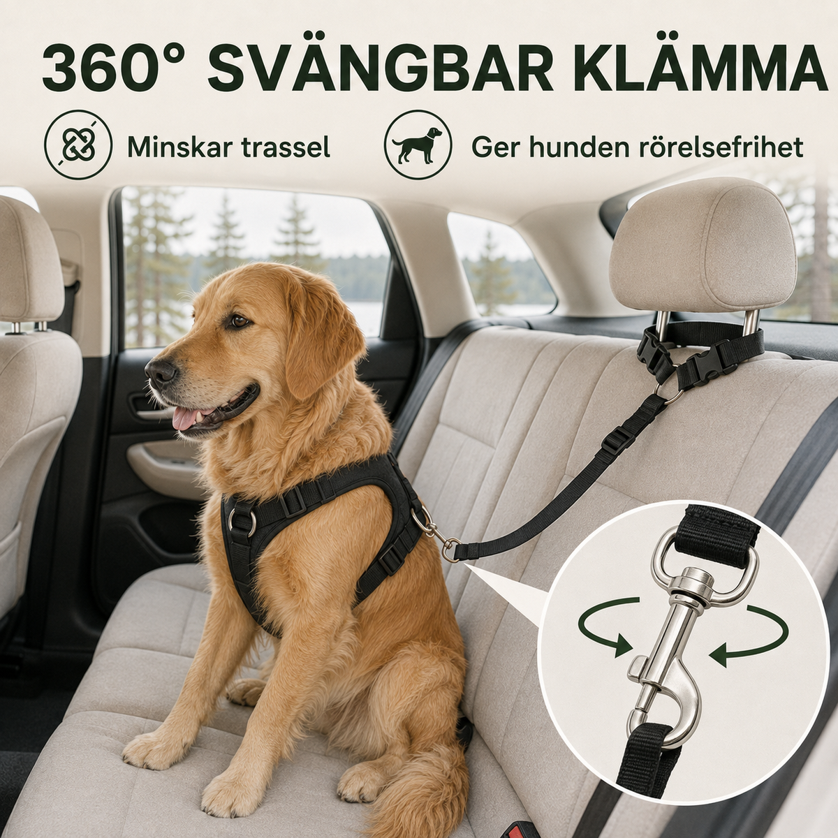 🛒 50 % RABATT NU! 🐶 2‑i‑1 bilbälte och promenadkoppel för hund – fästs enkelt i hundens sele 🚗🌿