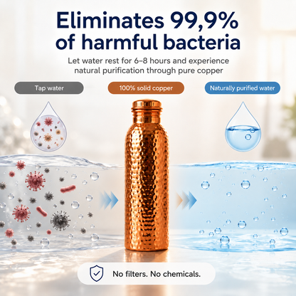💧Premium vattenflaska tillverkad av 100% massiv koppar – plastfri och inspirerad av Ayurveda