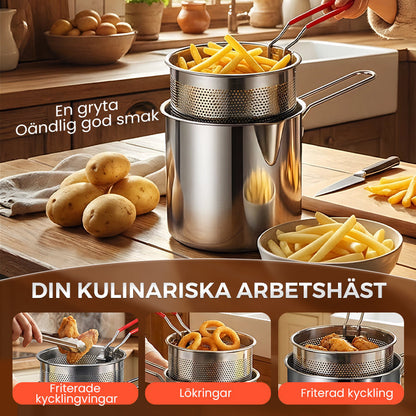 🔥 HETT ERBJUDANDE – 50 % RABATT! Multifunktionell stekpanna i 304 rostfritt stål – fritera, steka, koka och stuva i en och samma gryta 🍳🍟