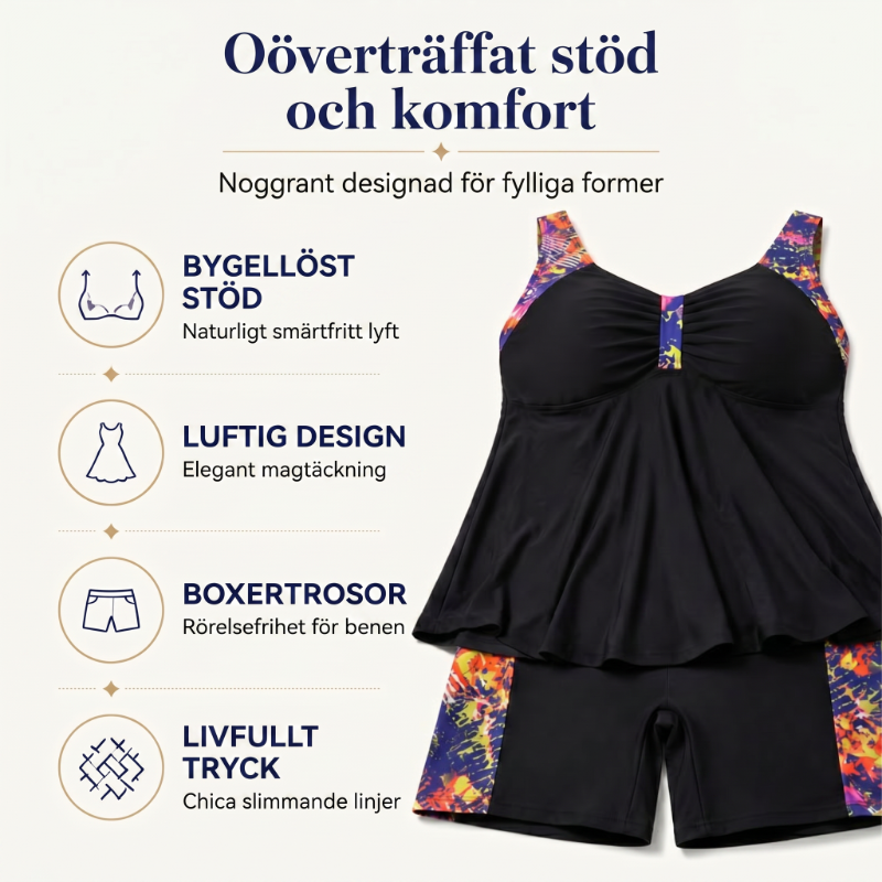👙 50% RABATT NU! 🌊 Figursmickrande tankini för kurviga kvinnor – med magkontroll, byststöd & shorts – bekväm och perfekt för strand, pool och semester ☀️✨