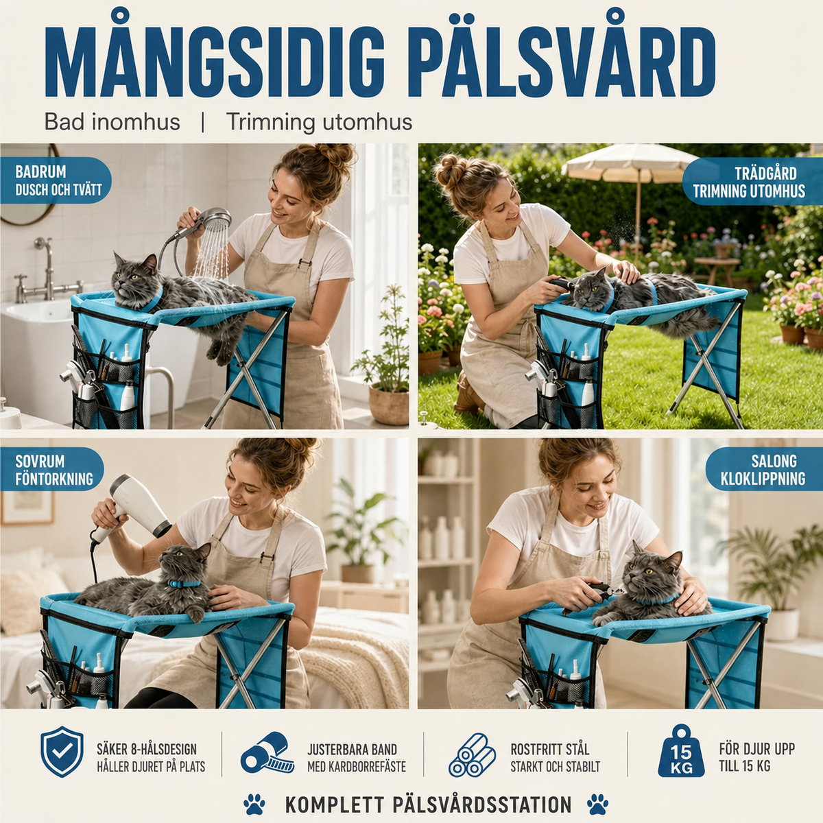 🎁🔥 2‑i‑1 hopfällbar tvätt- och trimstation för husdjur