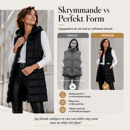 ❄️ Lång vadderad damväst med dragkedja – varm och bekväm