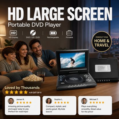 🔥 50 % RABATT NU! 📺 Bärbar DVD/EVD-spelare med 7,8-tums HD-skärm och uppladdningsbart batteri – stöder DVD, CD, USB och SD – perfekt hemma och på resan