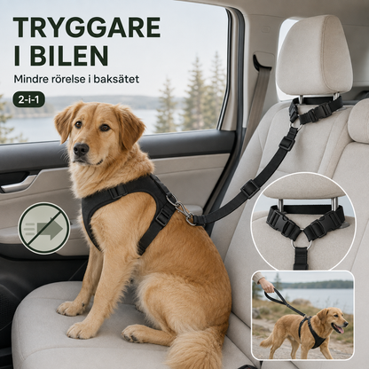 🛒 50 % RABATT NU! 🐶 2‑i‑1 bilbälte och promenadkoppel för hund – fästs enkelt i hundens sele 🚗🌿