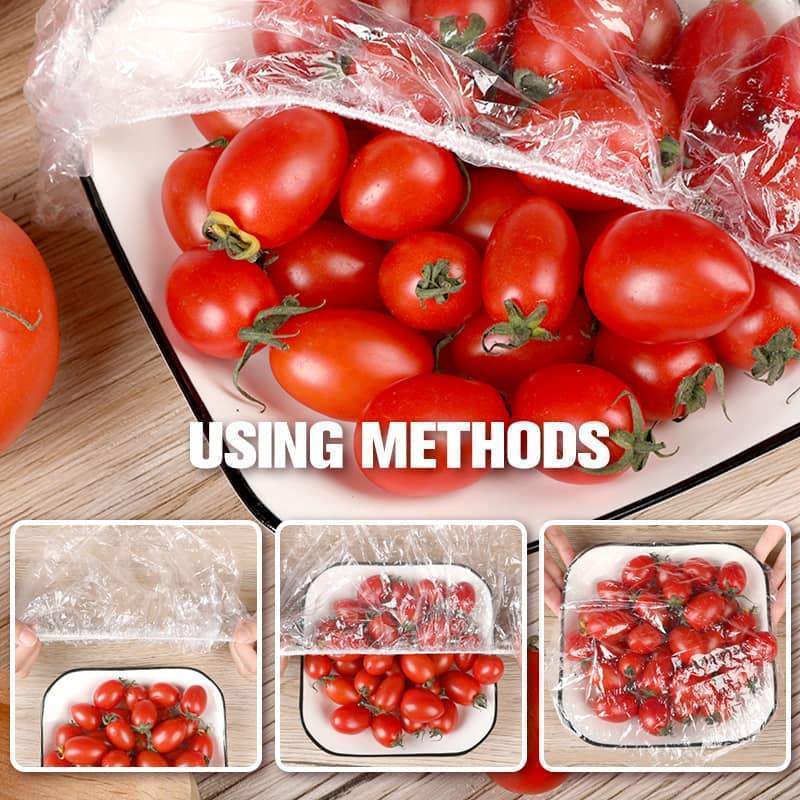 📢📢【Begränsat Erbjudande – Köp 1 få 1 gratis】🔥 100 st Engångs Sträckfilm för Skålar och Tallrikar, Elastiska Behållarlock, Alternativ till Plastfolie för Matrester, Frukt, Grönsaker och Matförvaring i Köket