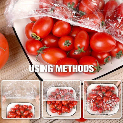 📢📢【Begränsat Erbjudande – Köp 1 få 1 gratis】🔥 100 st Engångs Sträckfilm för Skålar och Tallrikar, Elastiska Behållarlock, Alternativ till Plastfolie för Matrester, Frukt, Grönsaker och Matförvaring i Köket