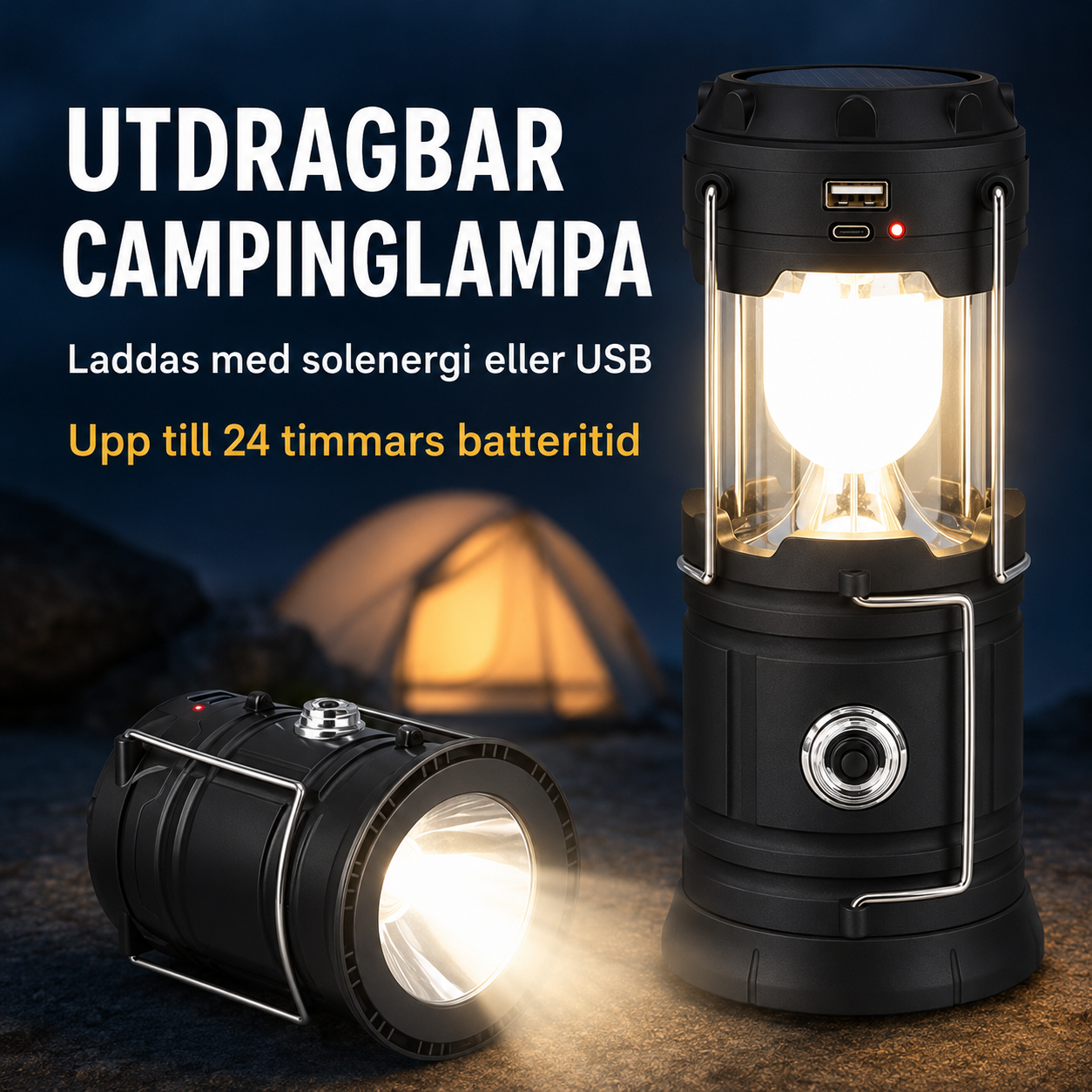 🏕️ 50% RABATT! Solcellsdriven hopfällbar 2‑i‑1‑lampa – bordslampa & ficklampa för camping, grillkvällar och utomhusfester 🔦