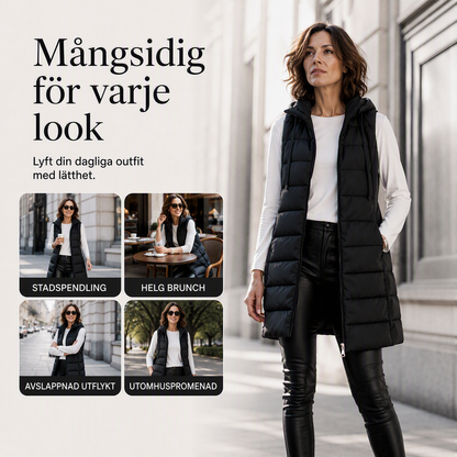 ❄️ Lång vadderad damväst med dragkedja – varm och bekväm