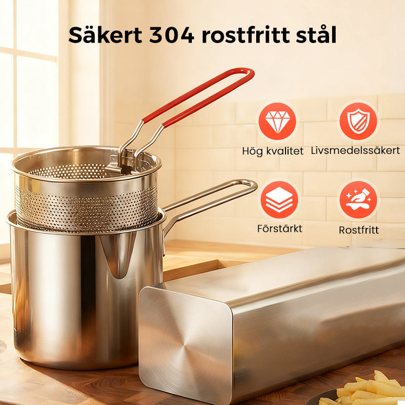 🔥 HETT ERBJUDANDE – 50 % RABATT! Multifunktionell stekpanna i 304 rostfritt stål – fritera, steka, koka och stuva i en och samma gryta 🍳🍟