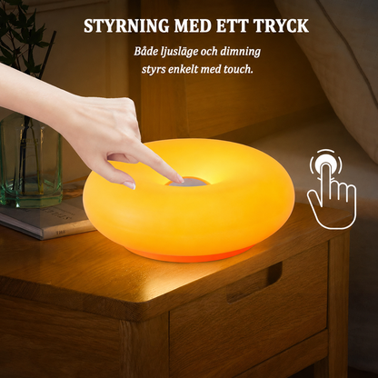 🍩 ✨Donutformad LED-bordslampa med touch – steglös dimning, 3 ljuslägen & USB-laddning