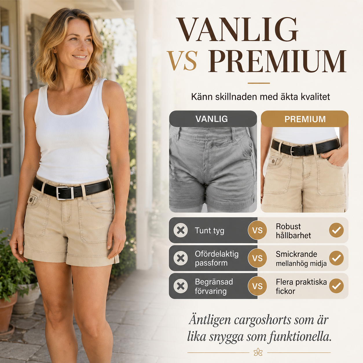 Bekväma sommarshorts med stretch och fickor