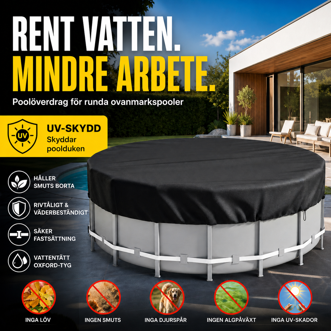 🏊 50 % RABATT NU! 🛡️ Vattentätt poolöverdrag – håller poolen renare med mindre underhåll, skyddar mot regn, löv & UV – perfekt för ovanmarkspooler ☀️