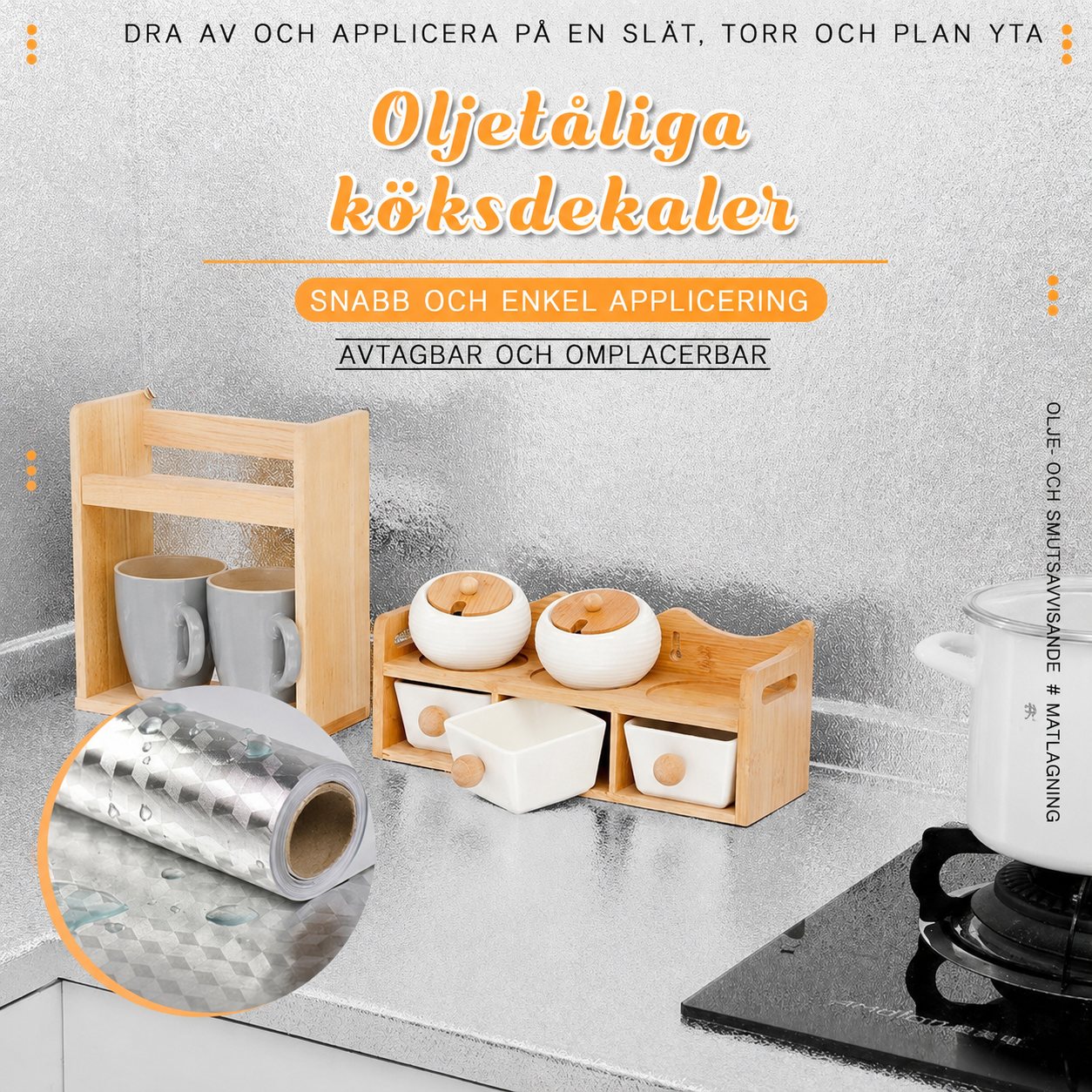 🛡️ 50% RABATT NU! 🍳 Självhäftande Skyddsfolie för Kök – Klipp till Valfri Storlek – Olje- & Vattentät – Perfekt för Skåp, Hyllor & Bänkskivor 🏠