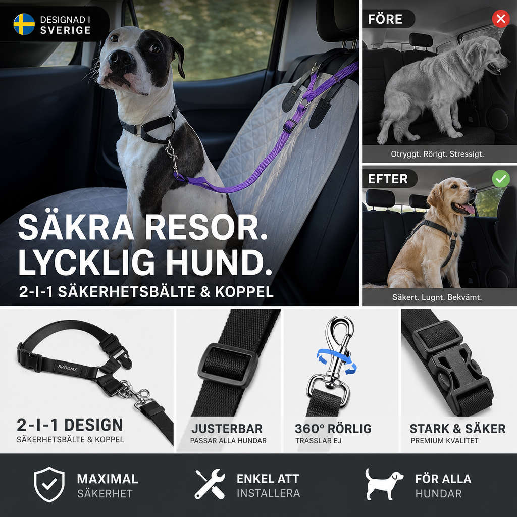 🛒 50 % RABATT NU! 🐶 2‑i‑1 bilbälte och promenadkoppel för hund – fästs enkelt i hundens sele 🚗🌿