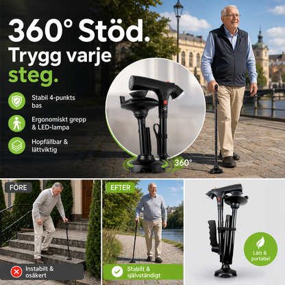 🦯 Multifunktionell hopfällbar promenadkäpp för äldre – Stabil & lätt, perfekt för vardagliga promenader och utomhus 👵👴