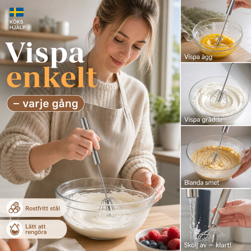🛒50% RABATT NU! 🌟Semiautomatisk visp i rostfritt stål – Enkel att använda för grädde, äggsmet och bakning 🧁✨