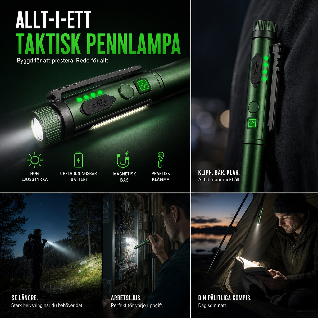 🛒 50 % RABATT NU! 🔦 Magnetisk pennlampa för handsfree-arbete – kompakt och kraftfull för garage, verkstad och bil 🛠️