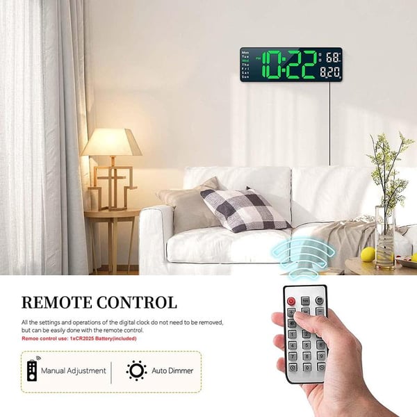 🕐 50 % RABATT NU! 📟 Digital klocka med temperatur, datum & automatisk sommartid – stor 16"-skärm, fjärrkontroll & automatisk ljusstyrka – perfekt för hemmet 🏠