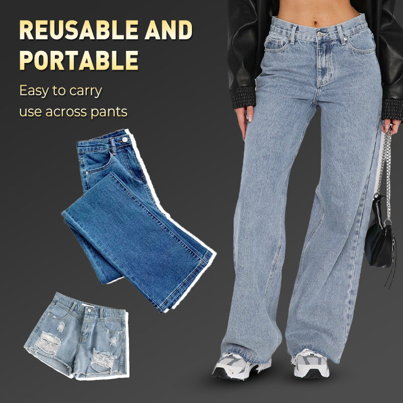 Fjädrande knappförlängare för jeans – ger extra utrymme i midjan utan sömnad