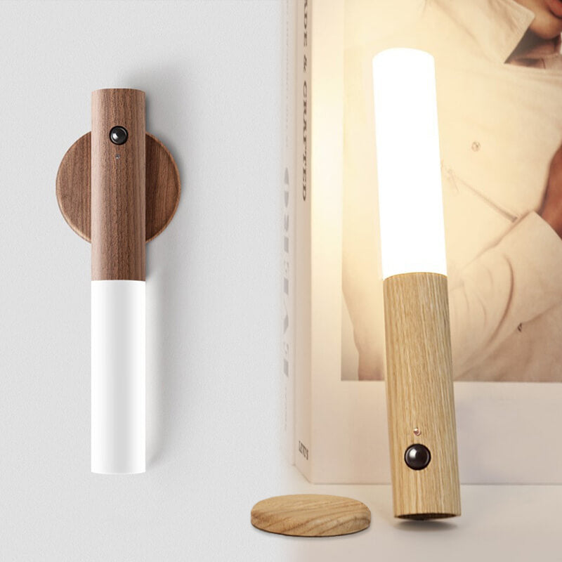 ✨ Walnoothout rörelsesensor-nattlampa – Högklassig estetik, magnetisk och energisparande (designbelysning för stilfulla interiörer och säker navigering!)