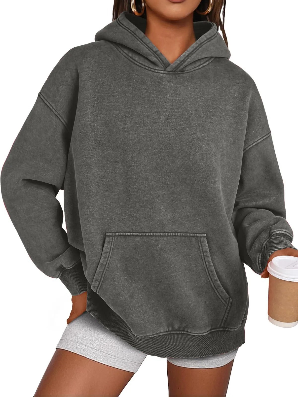 Trendig Oversized Damhoodie med Långärmar