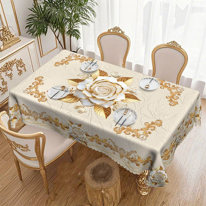 ✨ 50 % RABATT 💖 Lyxig guldfärgad bordsduk – skyddar bordet, är lätt att torka av och ger hemmet en elegant känsla 🏡