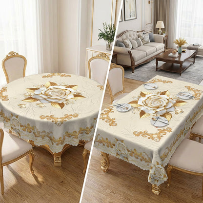 ✨ 50 % RABATT 💖 Lyxig guldfärgad bordsduk – skyddar bordet, är lätt att torka av och ger hemmet en elegant känsla 🏡