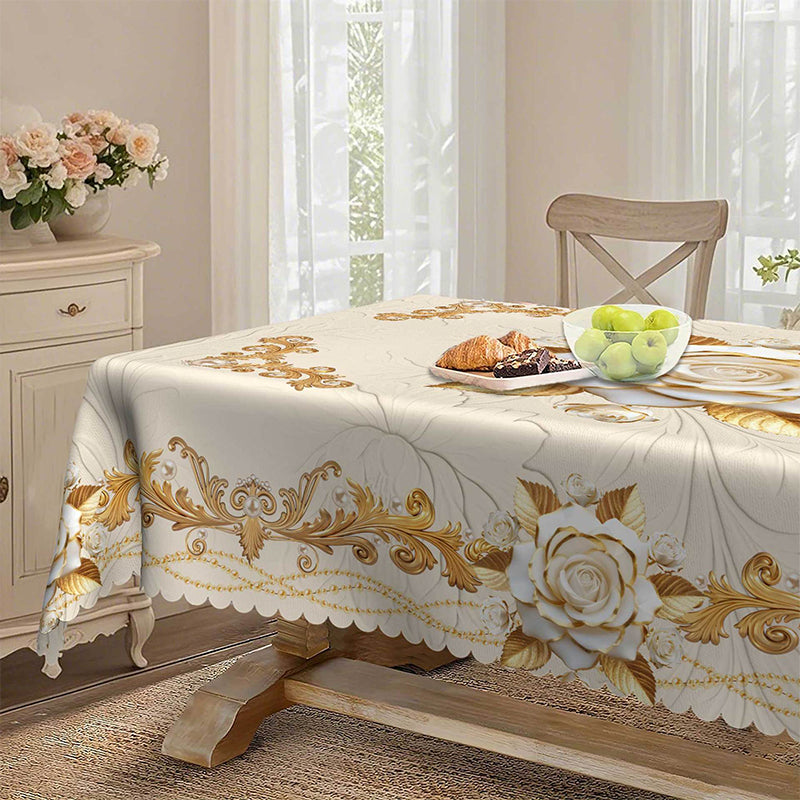 ✨ 50 % RABATT 💖 Lyxig guldfärgad bordsduk – skyddar bordet, är lätt att torka av och ger hemmet en elegant känsla 🏡