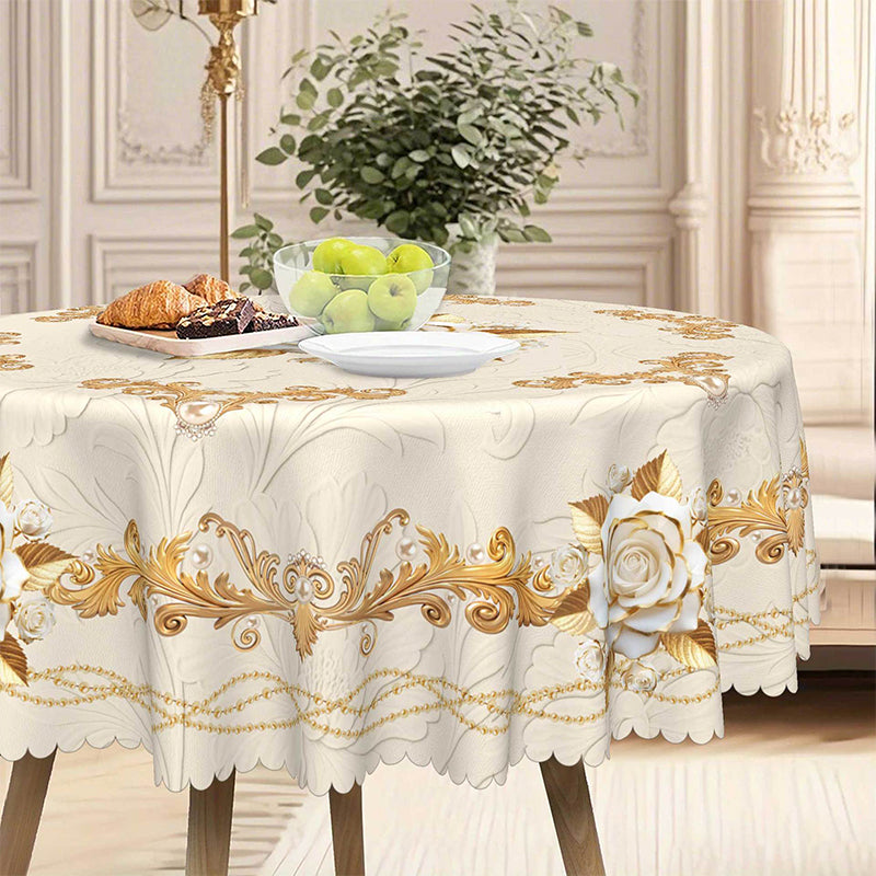 ✨ 50 % RABATT 💖 Lyxig guldfärgad bordsduk – skyddar bordet, är lätt att torka av och ger hemmet en elegant känsla 🏡