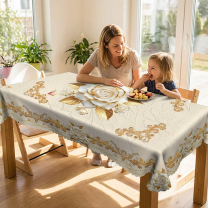 ✨ 50 % RABATT 💖 Lyxig guldfärgad bordsduk – skyddar bordet, är lätt att torka av och ger hemmet en elegant känsla 🏡