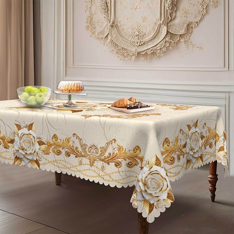 ✨ 50 % RABATT 💖 Lyxig guldfärgad bordsduk – skyddar bordet, är lätt att torka av och ger hemmet en elegant känsla 🏡