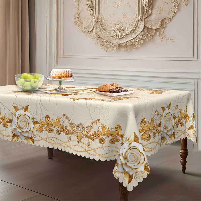 ✨ 50 % RABATT 💖 Lyxig guldfärgad bordsduk – skyddar bordet, är lätt att torka av och ger hemmet en elegant känsla 🏡