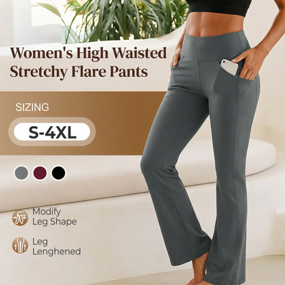 Högmidjade bootcut-byxor för damer med 4-vägs stretch och formande passform