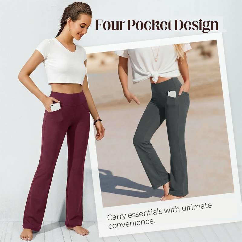 Högmidjade bootcut-byxor för damer med 4-vägs stretch och formande passform