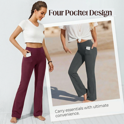 Högmidjade bootcut-byxor för damer med 4-vägs stretch och formande passform