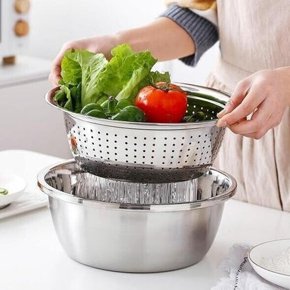 🥣 50% RABATT NU! 🍽️ Multifunktionell Behållare i Rostfritt Stål från Tyskland – 3-delat Set – Perfekt för Siktning, Rivning & Förvaring – Livsmedelsklassat 201 Rostfritt Stål 🍲