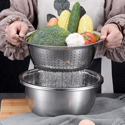 🥣 50% RABATT NU! 🍽️ Multifunktionell Behållare i Rostfritt Stål från Tyskland – 3-delat Set – Perfekt för Siktning, Rivning & Förvaring – Livsmedelsklassat 201 Rostfritt Stål 🍲