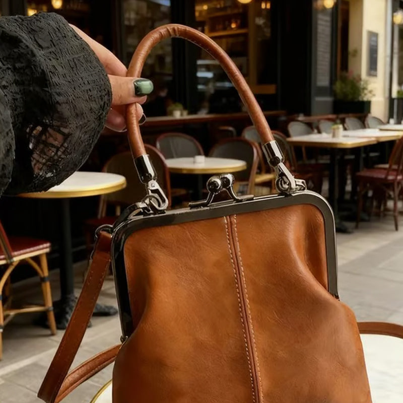 👛 Kiss lock-väska för kvinnor med handtag på toppen – vintage spänne, två bäralternativ & hållbart PU-läder – perfekt för vardag och fest ✨