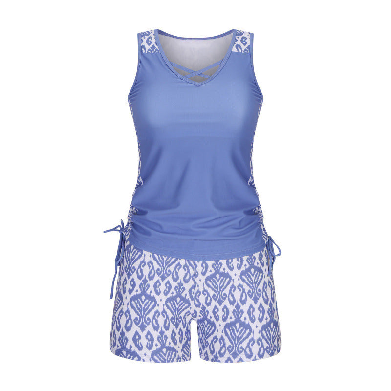 🏊‍♀️ 50% RABATT NU! 👙 Tvådelad tankini – justerbar sidorynking, pojkshorts & korsad V-ringning – perfekt för stranden 👙🏖️