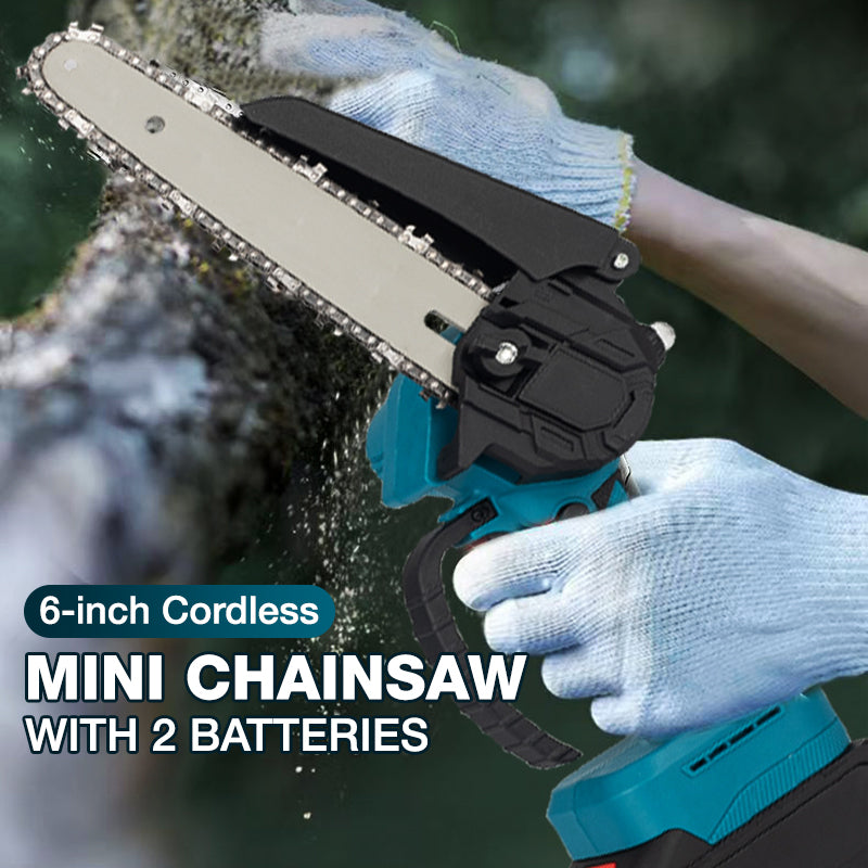 🔧 50 % RABATT NU! 6-tums sladdlös minikedjesåg med 2 batterier – kraftfull, lätt och ergonomisk – perfekt för beskärning, grenar och mindre träarbeten 🌲⚡