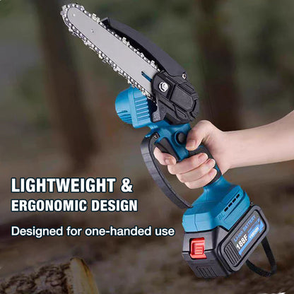 🔧 50 % RABATT NU! 6-tums sladdlös minikedjesåg med 2 batterier – kraftfull, lätt och ergonomisk – perfekt för beskärning, grenar och mindre träarbeten 🌲⚡