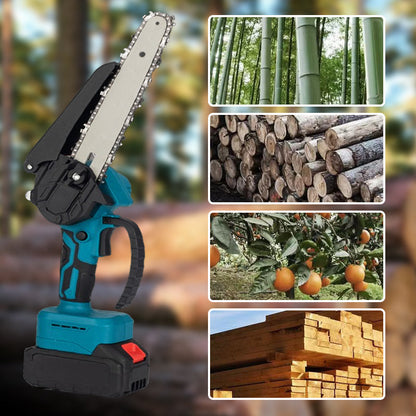 🔧 50 % RABATT NU! 6-tums sladdlös minikedjesåg med 2 batterier – kraftfull, lätt och ergonomisk – perfekt för beskärning, grenar och mindre träarbeten 🌲⚡