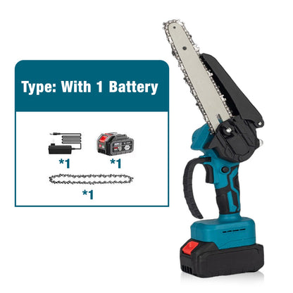 🔧 50 % RABATT NU! 6-tums sladdlös minikedjesåg med 2 batterier – kraftfull, lätt och ergonomisk – perfekt för beskärning, grenar och mindre träarbeten 🌲⚡