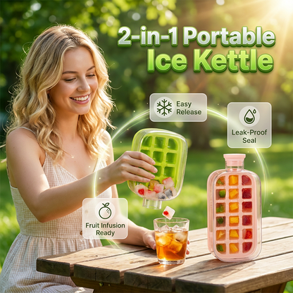 🧊🍶🧊 Upptäck ett nytt sätt att njuta av sommardrycker – tryck bara, så faller isbitarna ut automatiskt! ❄ 2‑in‑1 Ice Maker Bottle – chilled water, no messy trays