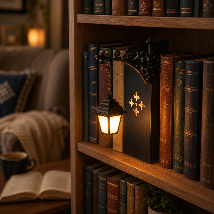 🏆🇸🇪 Populär bland svenska kunder📚 Miniatyrbokstöd i Retro Gatlyktstil – Skapa Magi På Din Bokhylla